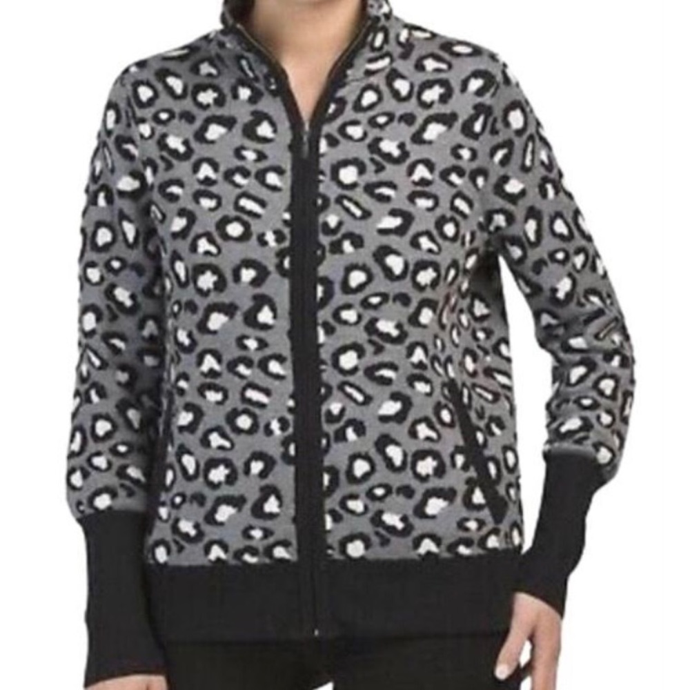 Leopard Print Sweater Jacket Large - image 1